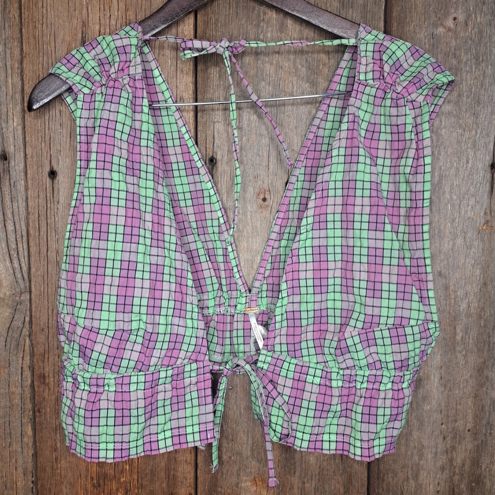 Fairy Grunge Whimsy Plaid Pixiecore Free People Linus Top Pastel Women's L